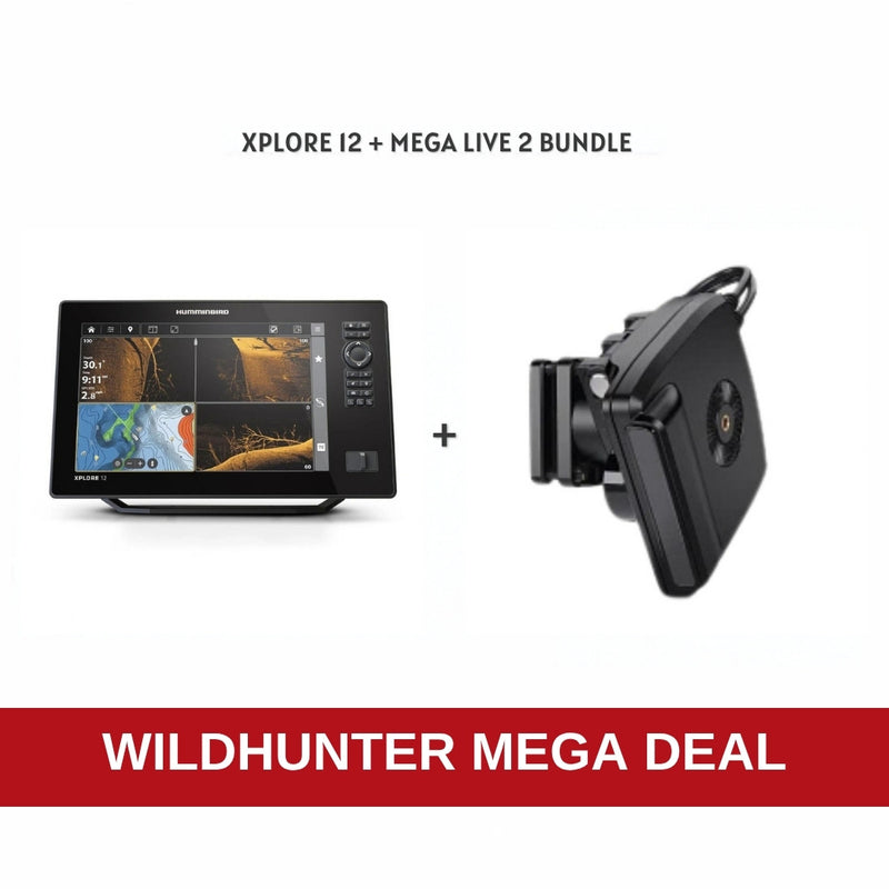 Load image into Gallery viewer, Wildhunter Mega Deal - Humminbird XPLORE 12 CMSI+ and MEGA Live 2 forward-facing sonar bundle