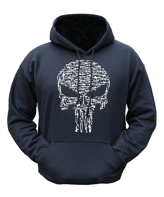 Kombat | Printed Hoodie | Skull/Guns| Black | Large - Fishing Jumpers