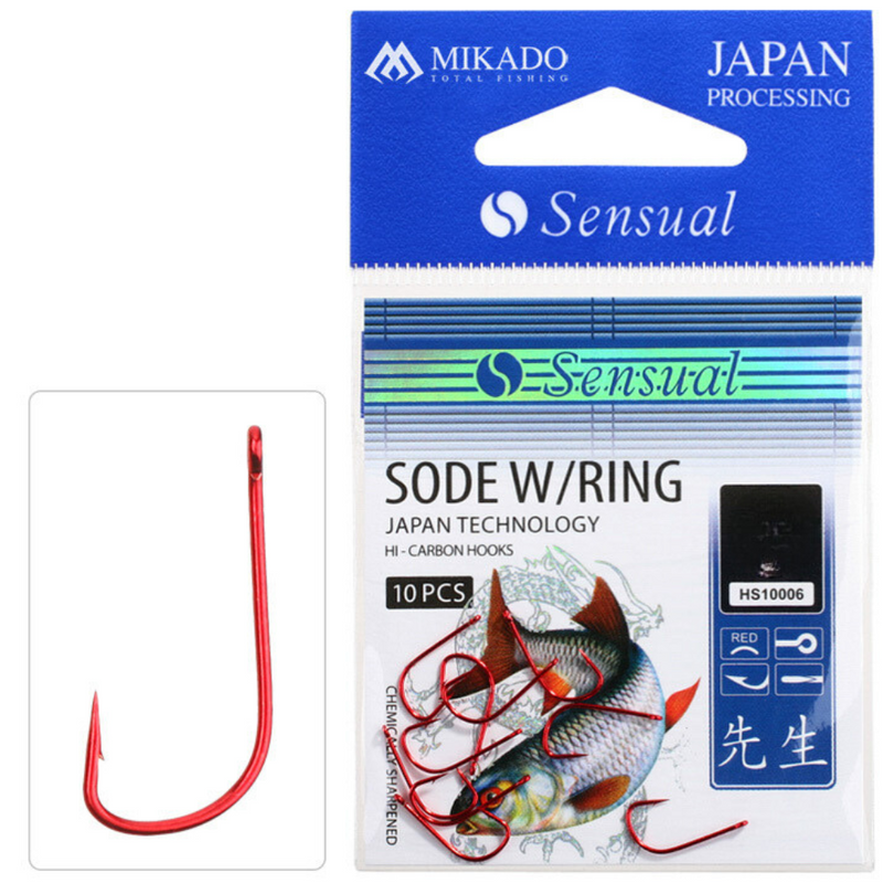 Load image into Gallery viewer, Mikado | Sensual Sode Hook W/Ring | Barbed | Red | 10pcs - Single Style Hooks