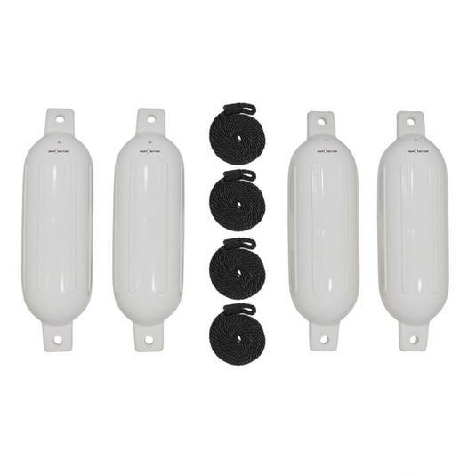 Boat Fenders 4 Pack Inflatable Ribbed Marine Boat with Lines, Needles and Pump | White - Boat Accessories