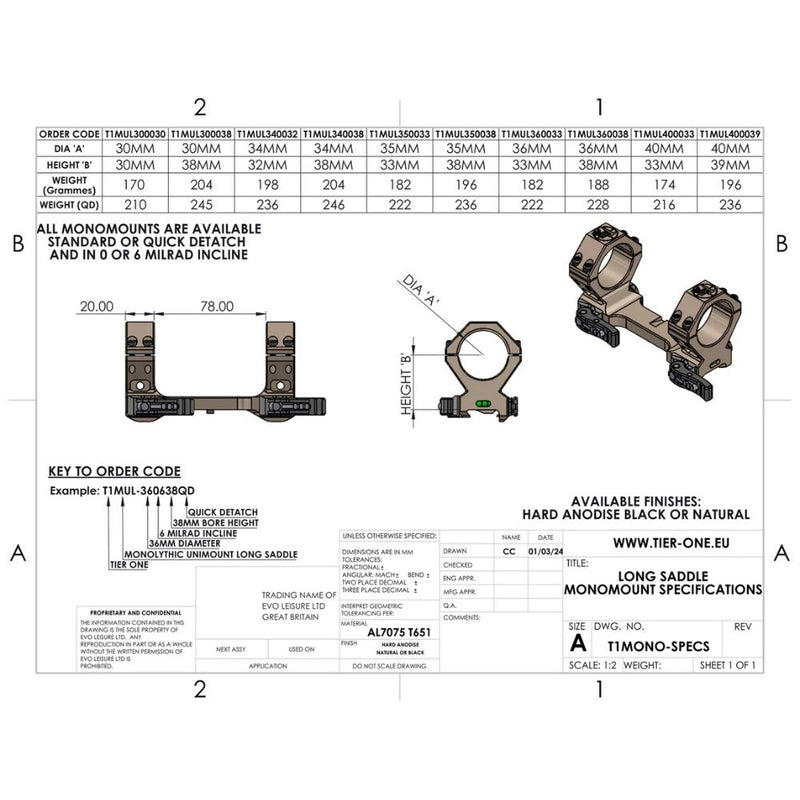Load image into Gallery viewer, Tier One | QD Monomount - Long Saddle | 30mm Medium 0 Mil - Rifle Rings & Mounts
