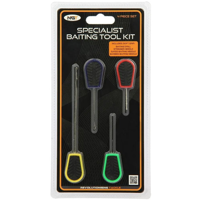 Load image into Gallery viewer, NGT | 4pc Soft Grip Tool Set | PVA Long, PVA Short, Baiting Needle and Drill - Coarse Fishing Accessories