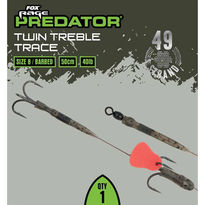 Load image into Gallery viewer, Fox Rage | Predator Twin Treble Trace | Barbed | 52cm | 40lb - Predator Deadbaiting