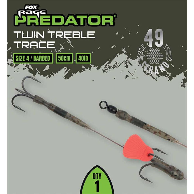 Load image into Gallery viewer, Fox Rage | Predator Twin Treble Trace | Barbed | 52cm | 40lb - Predator Deadbaiting