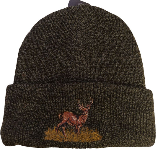 Beechfield | Knit Hat Tweed | Olive Heather With Logo - Hats