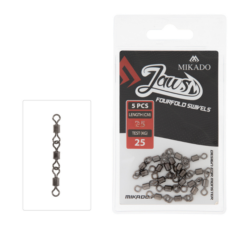 Load image into Gallery viewer, Mikado | Jaws Fourfold Swivels | 25kg | 6cm | 5pcs - Snaps & Swivels