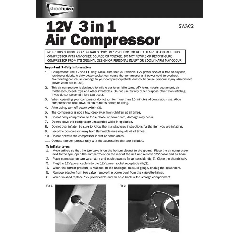 Load image into Gallery viewer, Streetwize | 300PSI 12V 3-in-1 Analogue Air Compressor With LED Torch (Oblong-Style) - Pumps