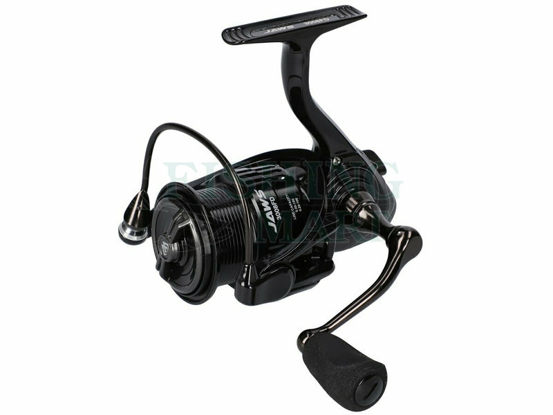Load image into Gallery viewer, Mikado Jaws 4008 FD Spinning Reel by Mikado, a sleek black fishing reel with an ergonomic handle and robust design.