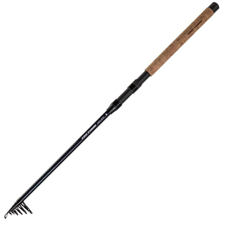 Load image into Gallery viewer, Mikado Trython Mini 240cm Telescopic Spinning Rod with cork handle, black shaft, and reel seat on a white background.