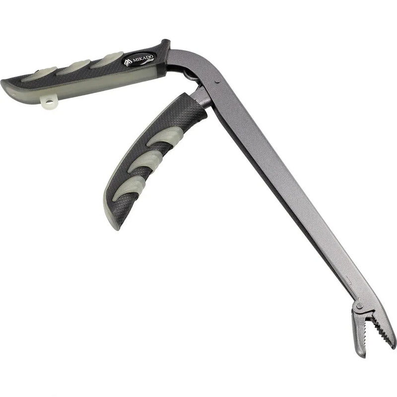 Load image into Gallery viewer, Mikado AMN-848 Pistol Pliers 24cm, gray fishing pliers with textured grip handles and serrated jaws.