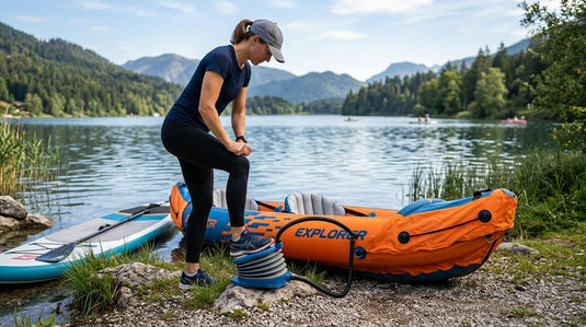 Foot pumps for inflatable kayaks and paddleboards