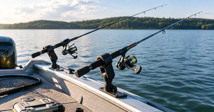 Boat rod holders and trolling setups for lakes
