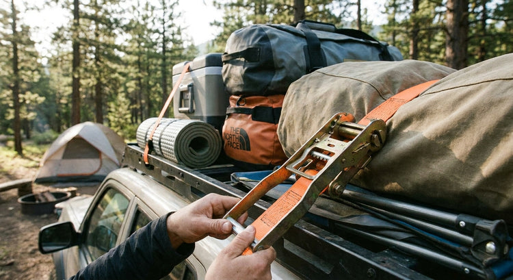 Ratchet straps for securing camping and outdoor gear