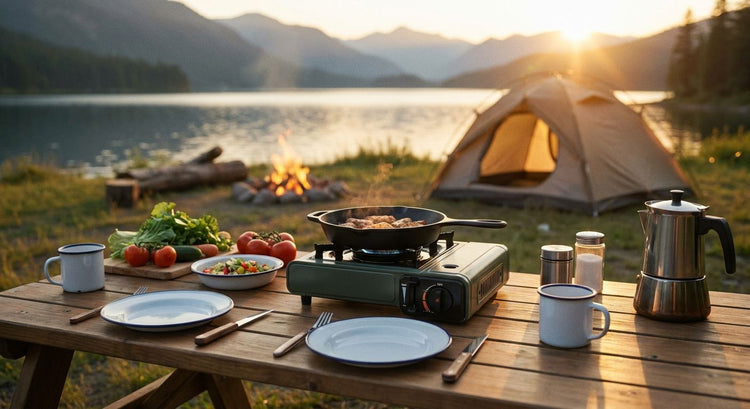 Camping tables for outdoor cooking and dining