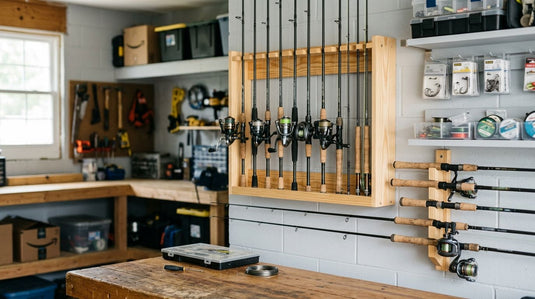 Rod storage racks for organising fishing gear at home
