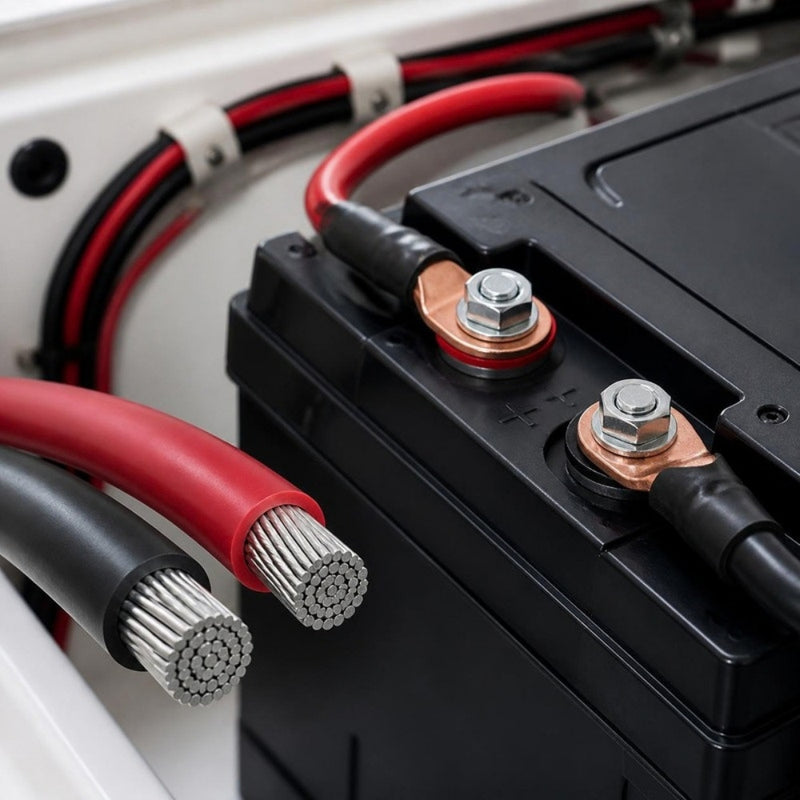 Load image into Gallery viewer, Marine battery cable connected to a leisure battery
