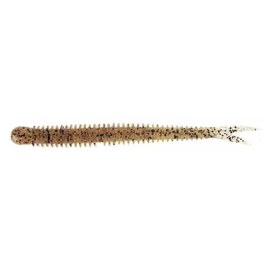 Keitech Live Impact 4" Soft Lure, light brown with black flakes, segmented body, tapering to a forked tail