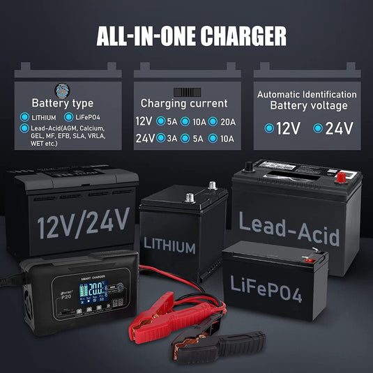 Wildhunter.ie - HTRC | 20A Multi Battery Charger 12V/24V  Multi Battery Charger /lifepo4/lead-acid/agm Battery Pulse Repair Charger -  Battery Chargers 