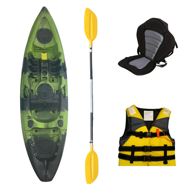 Load image into Gallery viewer, Kayak Bundle | 9ft Sit On Top | Camo Creek | Yellow Life Jacket
