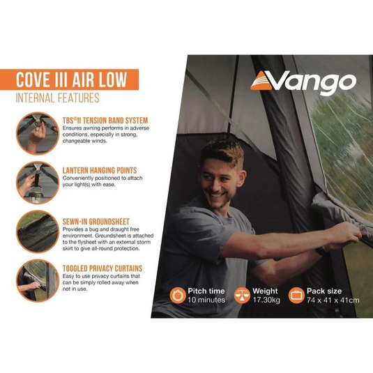 Vango | Cove III Air Low Awning | Cloud Grey - Car & Caravan Accessories