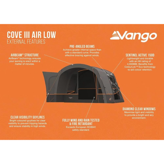 Vango | Cove III Air Low Awning | Cloud Grey - Car & Caravan Accessories
