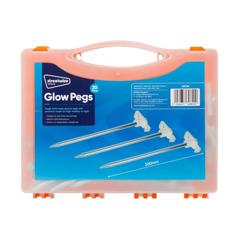 Load image into Gallery viewer, Streetwize | 20 Pcs Heavy Duty Glow Tent Pegs 7x200mm - Tent Accessories
