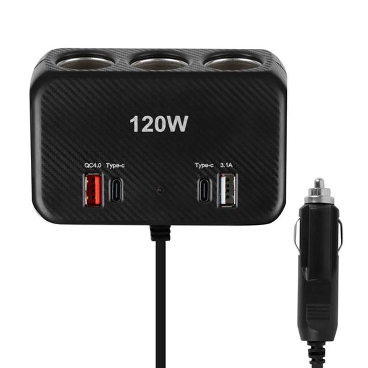 Streetwize | 12V Triple Socket + Dual USB (A & C) | 80cm Cable - Auto & Caravan