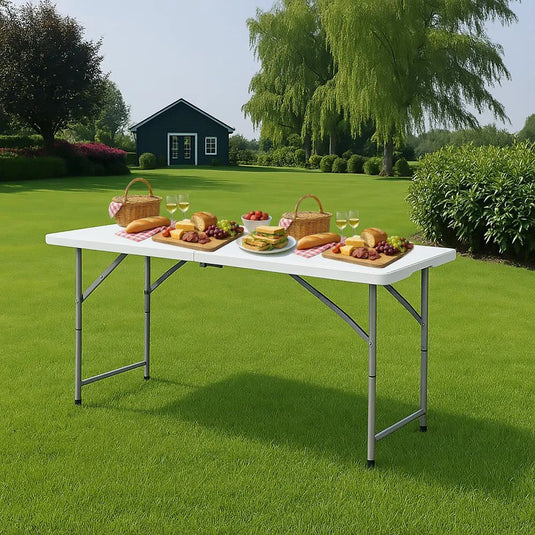 Streetwize | Blow Moulded Folding Table | 122cm (L) x 60cm (W) x 48 to 74cm (H)
