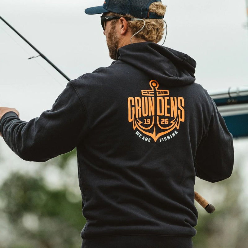 Load image into Gallery viewer, Grundens | Displacement DWR Hoodie Logo Anchor | Black

