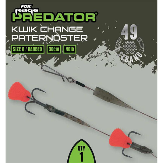 Fox Rage | Predator Kwik Change Paternoster Trace | Barbed | 30cm | 40Ib