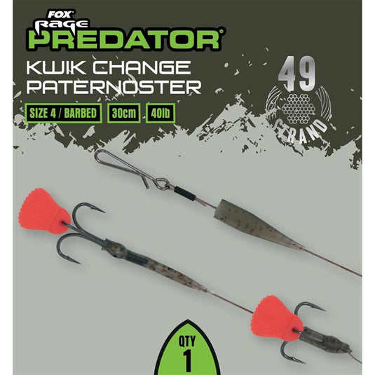 Fox Rage | Predator Kwik Change Paternoster Trace | Barbed | 30cm | 40Ib