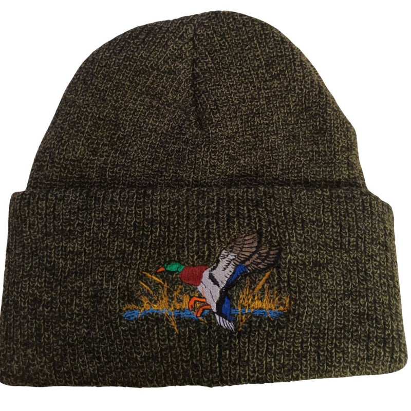 Load image into Gallery viewer, Beechfield | Knit Hat Tweed | Olive Heather With Logo
