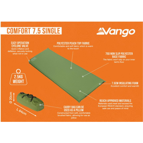 Wildhunter.ie - Vango | Comfort 7.5cm Single Self-Inflating Sleeping Mat -  Mats and Beds 