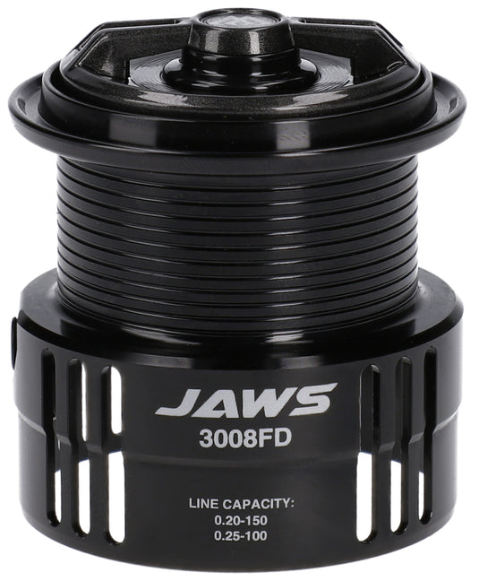 Mikado Jaws 3008 FD Spinning Reel, black with line capacity details visible.