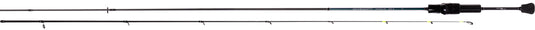 Mikado M-Craft Microjig Solid 193cm fishing rod, black and green, displayed in two sections with yellow guides.