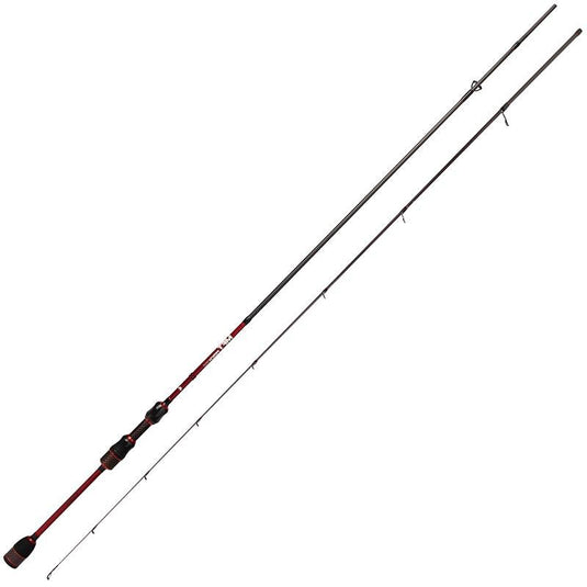 Mikado MFT Perch 240cm Spinning Rod in black and red, two sections, on a white background.
