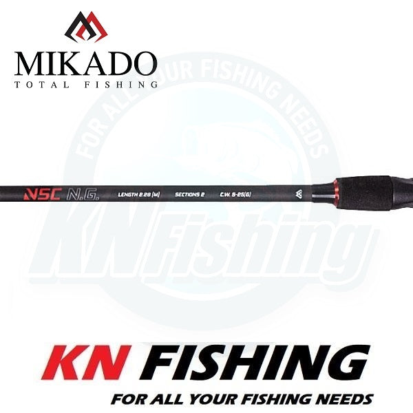 Load image into Gallery viewer, Mikado NSC NG Finesse Spin 245cm fishing rod, black, showcasing its length 2.28m and casting weight 5-25g.
