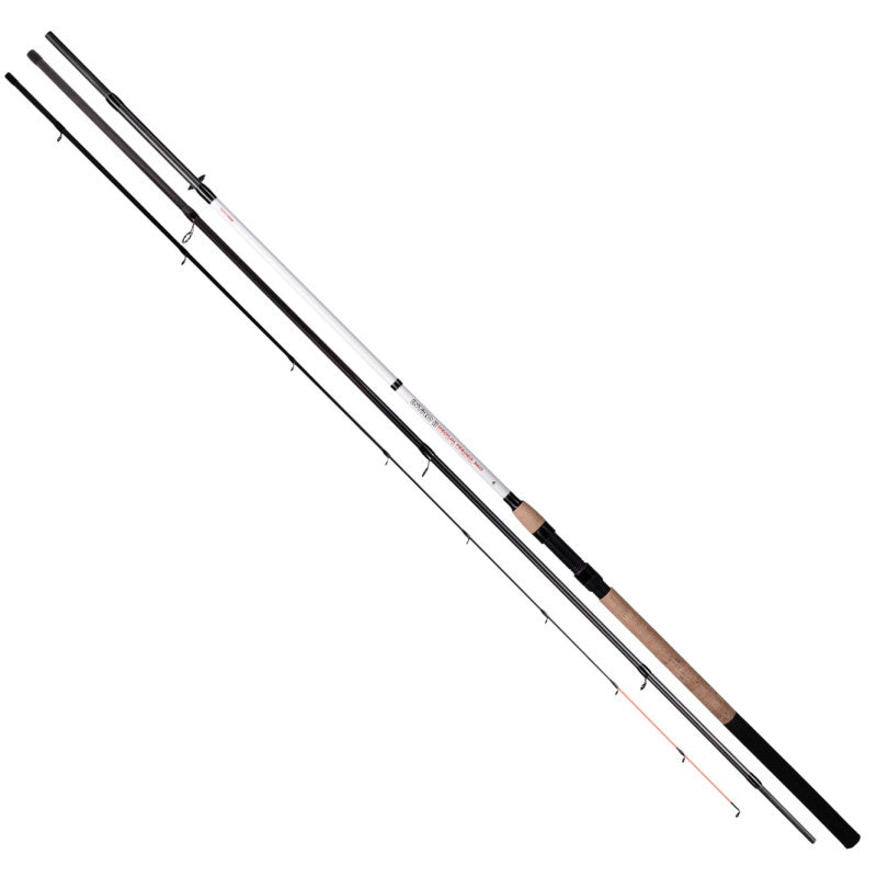 Load image into Gallery viewer, Mikado Intro II Method Feeder 330 fishing rod with white, black, and cork handle details.
