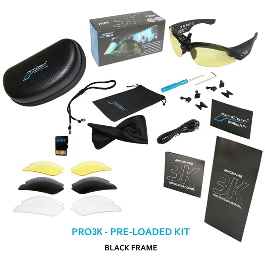 Aimcam Pro 3K camera glasses with power pack and protective storage case