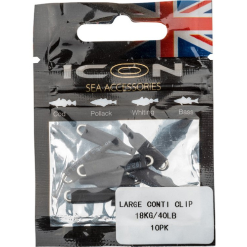 Wildhunter.ie - Icon | Large Conti Clip | 16kg/36lb | 10pk -  Sea Fishing Terminal Tackle 