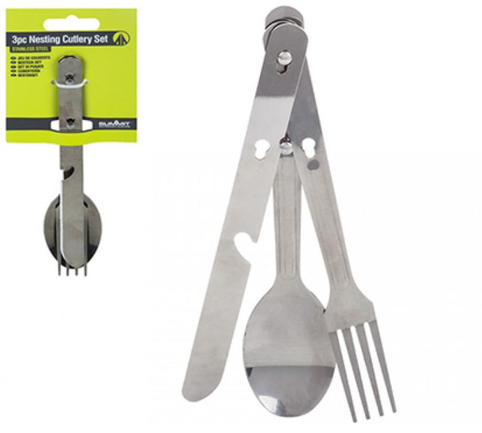 Wildhunter.ie - Summit | 3 Piece Stainless Steel Nesting Cutlery Set -  Camping Utensils 